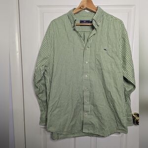 Vineyard Vines Mens Shirt Large Tucker Green Long Sleeve Button Up Gingham